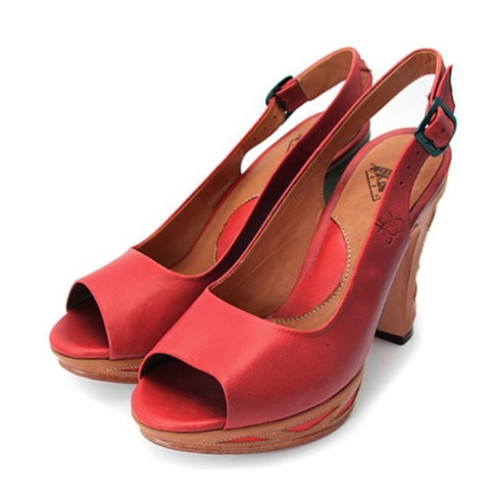 Fluevog Miracle Platforms Bunford slingback heels tan red 10.5 VGUC - Picture 5 of 8
